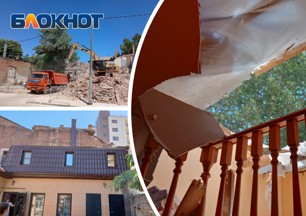 В Ростове при сносе аварийного здания на Серафимовича, 103 рабочие разрушили крышу соседнего жилого дома