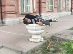 Проросший из цветочного вазона пьяный «воин» у здания комендатуры развеселил жителей Ростова