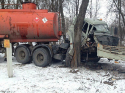 Уходя от столкновения с «легковушкой», бензовоз врезался в дерево на трассе под Ростовом