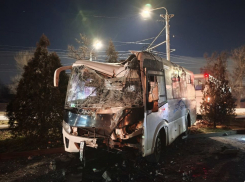 На Шолохова в Ростове пассажирский автобус врезался в опору ЛЭП