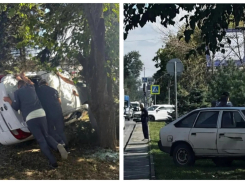 В Ростове девушка на Datsun вылетела с дороги и перевернулась