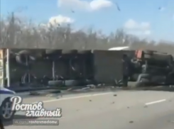В Ростовской области на трассе перевернулась многотонная фура