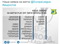 Стали известны фамилии 22 футболистов «Ростова», вошедших в заявку плей-офф Лиги Европы