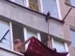 Веселое спасение зацепившегося за веревки на балконе кота в Таганроге сняли на видео
