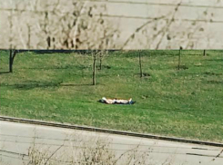 Загорающий в одних трусах на «зеленом островке» у проезжей части мужчина удивил жителей Ростова