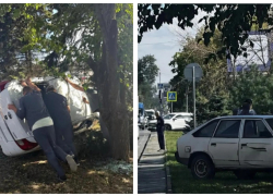 В Ростове девушка на Datsun вылетела с дороги и перевернулась
