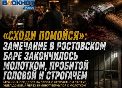 «Сходи помойся»: замечание в ростовском баре закончилось молотком, пробитой головой и строгачем 