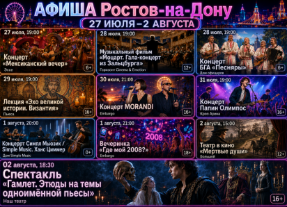 Куда сходить в Ростове-на-Дону с 27 июля по 2 августа