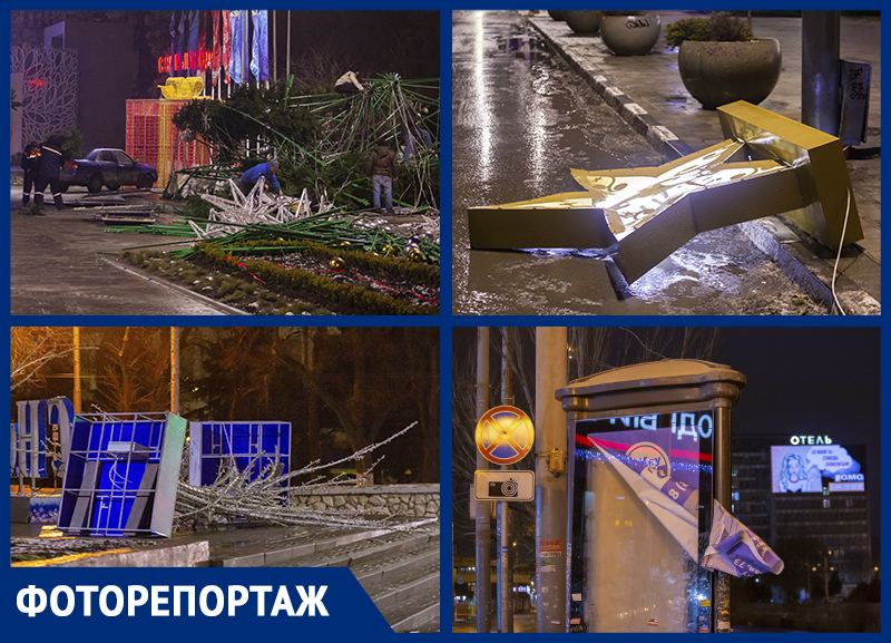 Упавшие елки, часы и балконы: показываем последствия урагана в Ростове
