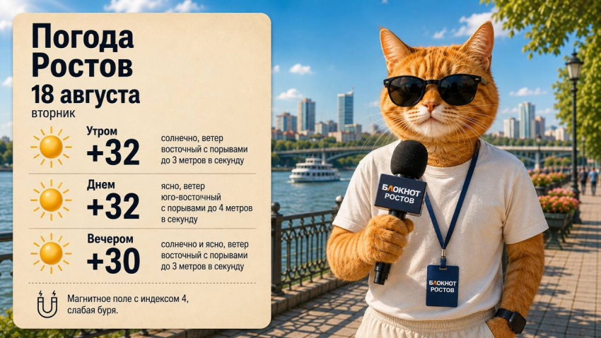 В Ростове 18 августа жара до +32 градусов