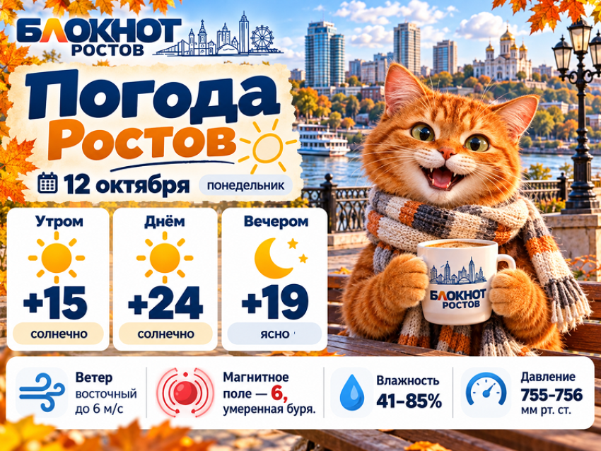 До +24 градусов и умеренная магнитная буря ожидают Ростов 12 октября