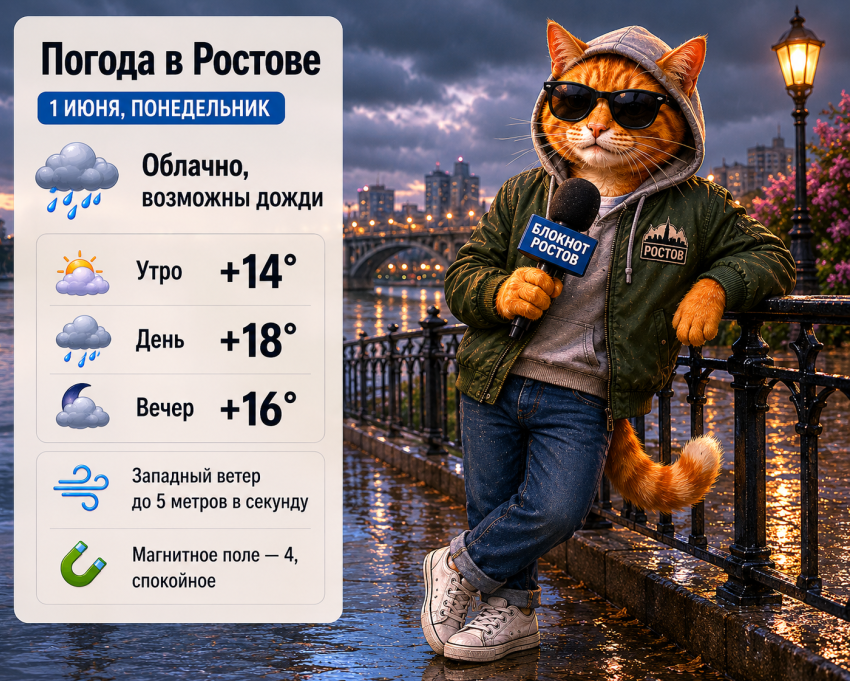 Первый день лета в Ростове пройдет под облаками и дождями