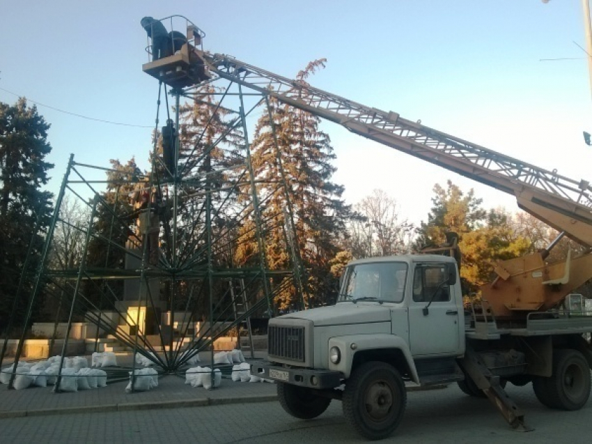 В Ростове началась установка главной новогодней елки города.Фото