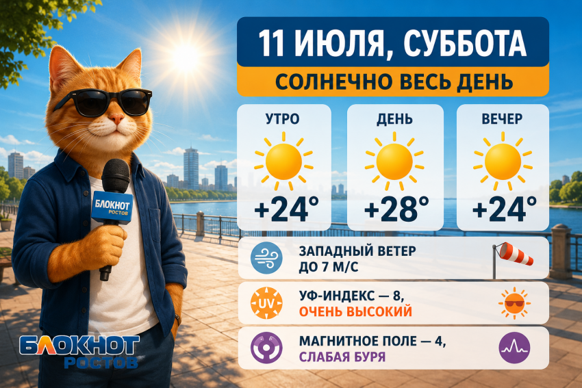 В Ростове-на-Дону 11 июля будет солнечно и жарко до +28
