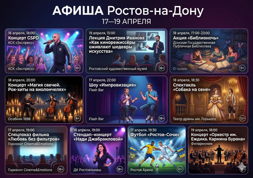 Афиша на выходные в Ростове: куда пойти с 17 по 19 апреля