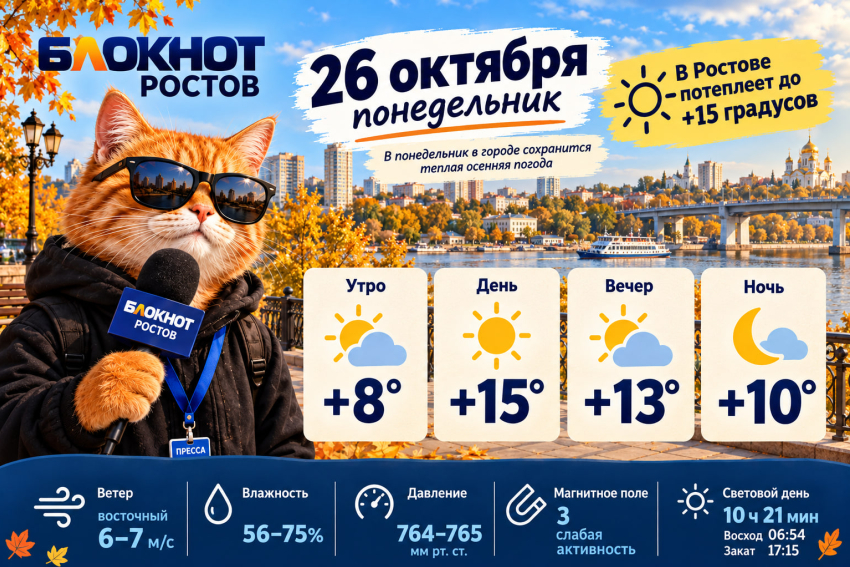 В Ростове 26 октября потеплеет до +15 градусов