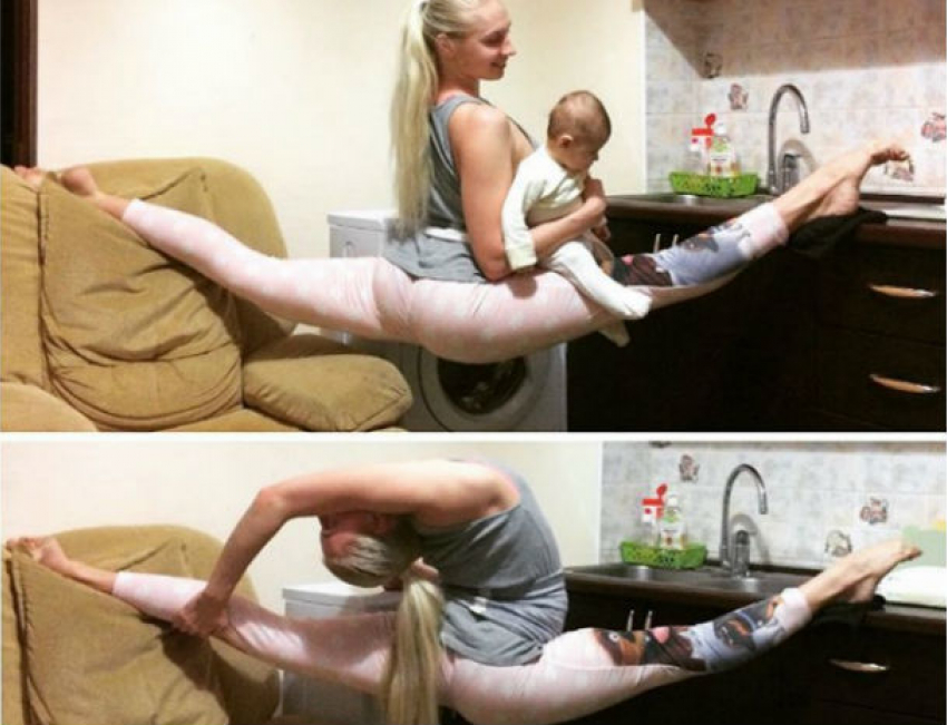 Красавица-блондинка из Ростова показала на фото и видео ошеломляющие трюки с новорожденной дочерью