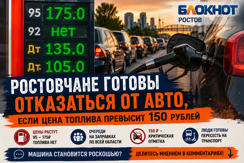 Ростовчане готовы отказаться от авто, если цена топлива превысит 150 рублей