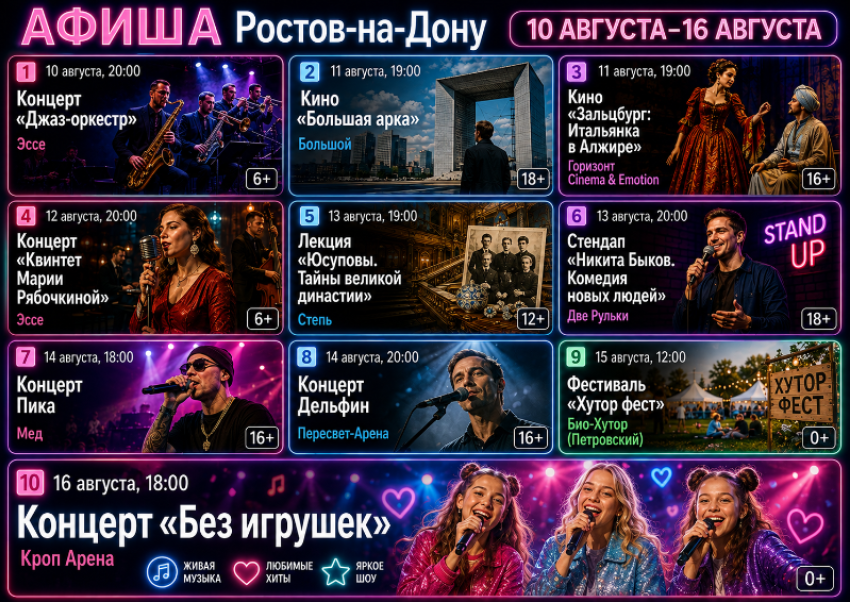Куда сходить в Ростове-на-Дону с 10 по 16 августа