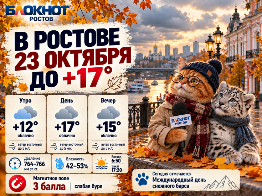 В Ростове 23 октября ожидается облачная погода и потепление до +17 градусов