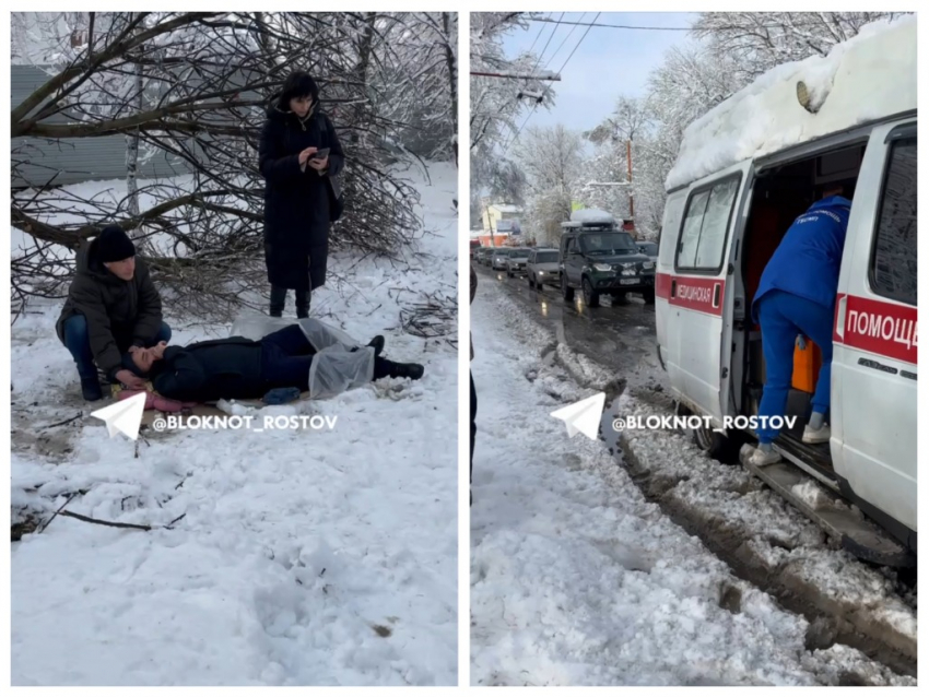 В Ростове ветка со снегом рухнула на мужчину 