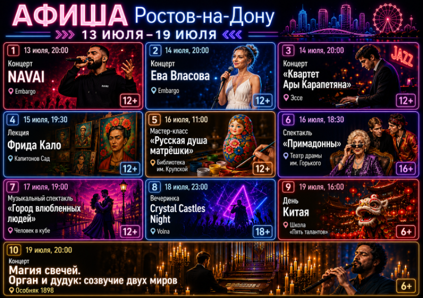 Куда сходить в Ростове-на-Дону с 13 по 19 июля