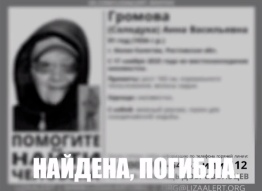 В Ростовской области нашли мертвой 91-летнюю пенсионерку, которую искали сотни людей