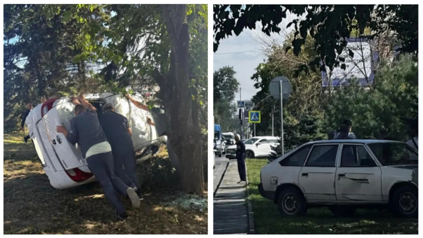 В Ростове девушка на Datsun вылетела с дороги и перевернулась