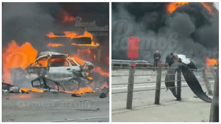 После жёсткого ДТП под Ростовом на трассе вспыхнули машины