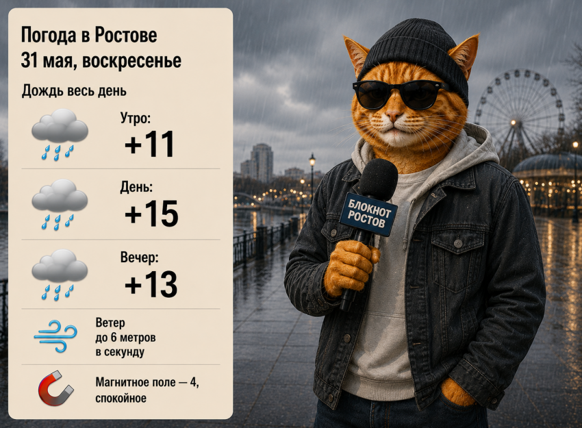 Последний день весны в Ростове пройдет под дождем