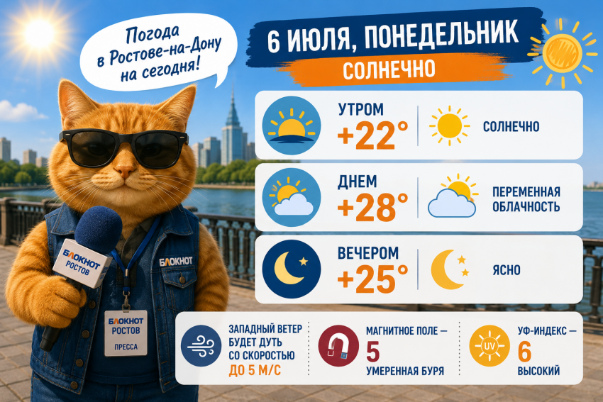 В Ростове-на-Дону 6 июля установится комфортная летняя погода 