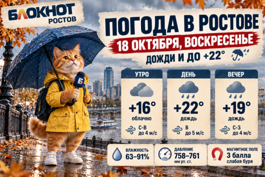 В Ростове 18 октября ожидаются дожди и потепление до +22 градусов