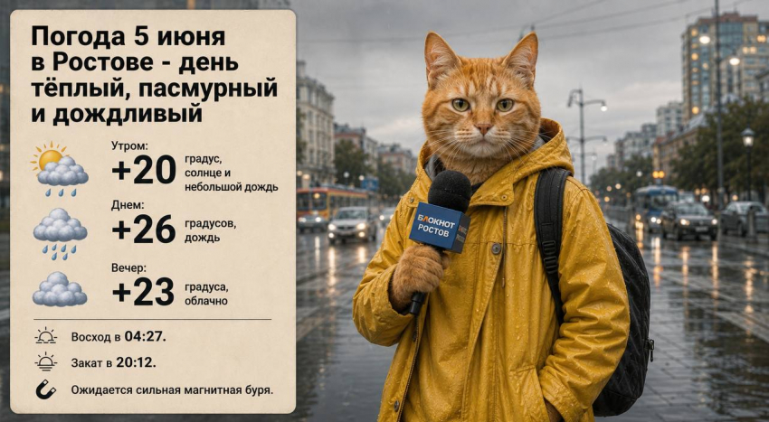 В Ростове ожидаются дожди, сильная магнитная буря и пасмурная погода