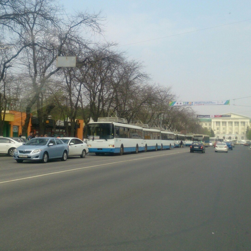 Ростовчане на ЦГБ собрали пробку из восьми троллейбусов