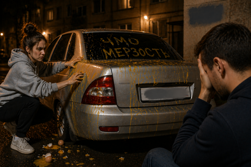 Месть на яйцах: беременная разгромила машину бывшего в Батайске 