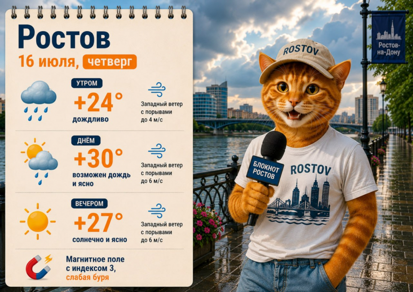 До +30 градусов и кратковременный дождь ждет Ростов 16 июля