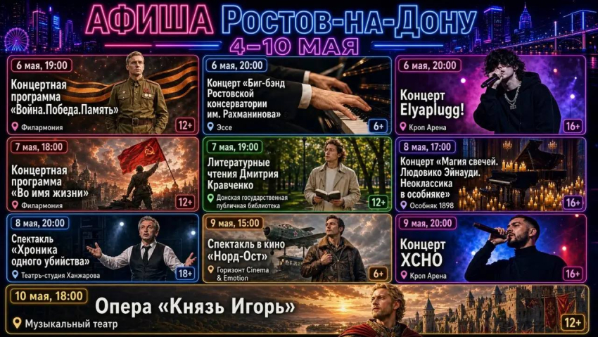 Куда сходить в Ростове-на-Дону с 4 по 10 мая
