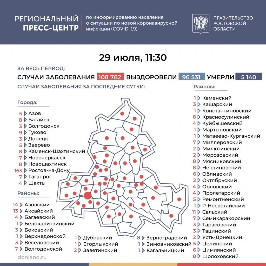В трех районах Ростовской области не выявили новых случаев коронавируса