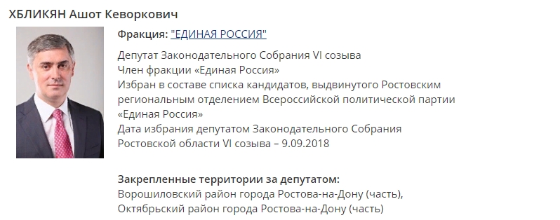 Профайл депутата на сайте ЗС Ростовской области