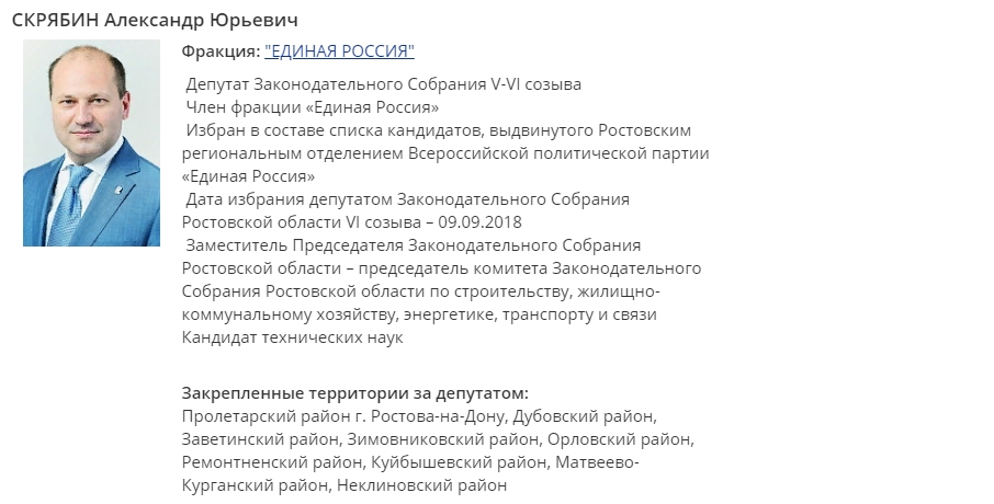 Профайл депутата на сайте ЗС Ростовской области